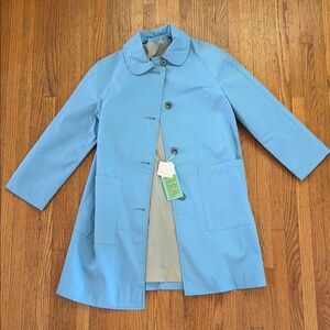 Vintage Sears Girls Light Blue Button-Front Trench Coat size 10 WITH TAGS 🏷️💯👀
